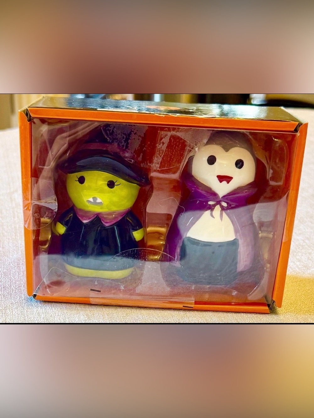 Halloween Vampire and Witch Salt & Pepper Shakers - Purple, Black, Green